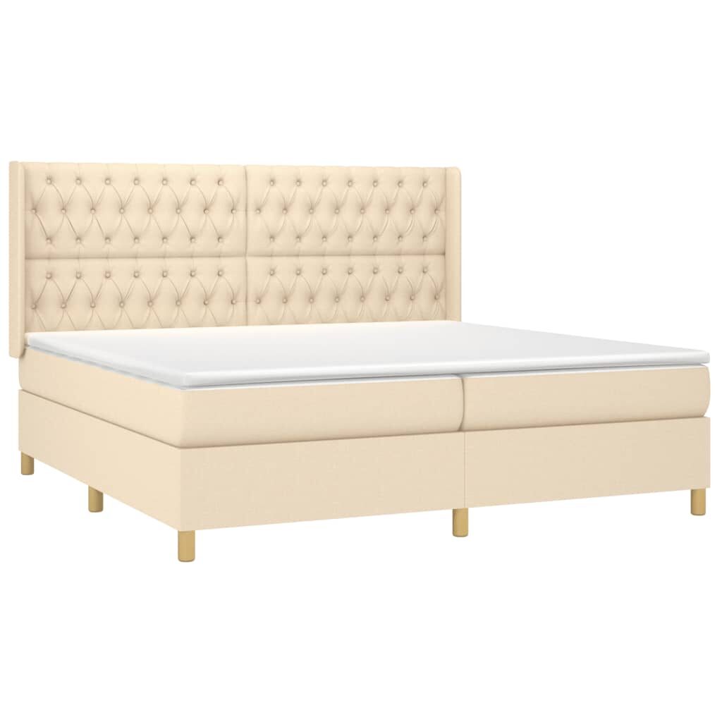 Κρεβάτι Boxspring με Στρώμα Κρεμ 200x200 εκ. Υφασμάτινο