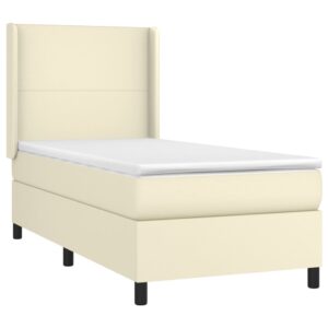 Κρεβάτι Boxspring με Στρώμα Κρεμ 90x190 εκ. από Συνθετικό Δέρμα