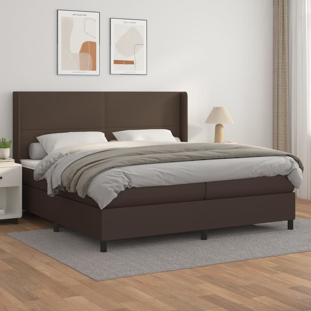 Κρεβάτι Boxspring με Στρώμα Καφέ 200x200 εκ. Συνθετικό Δέρμα