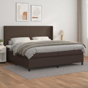 Κρεβάτι Boxspring με Στρώμα Καφέ 200x200 εκ. Συνθετικό Δέρμα