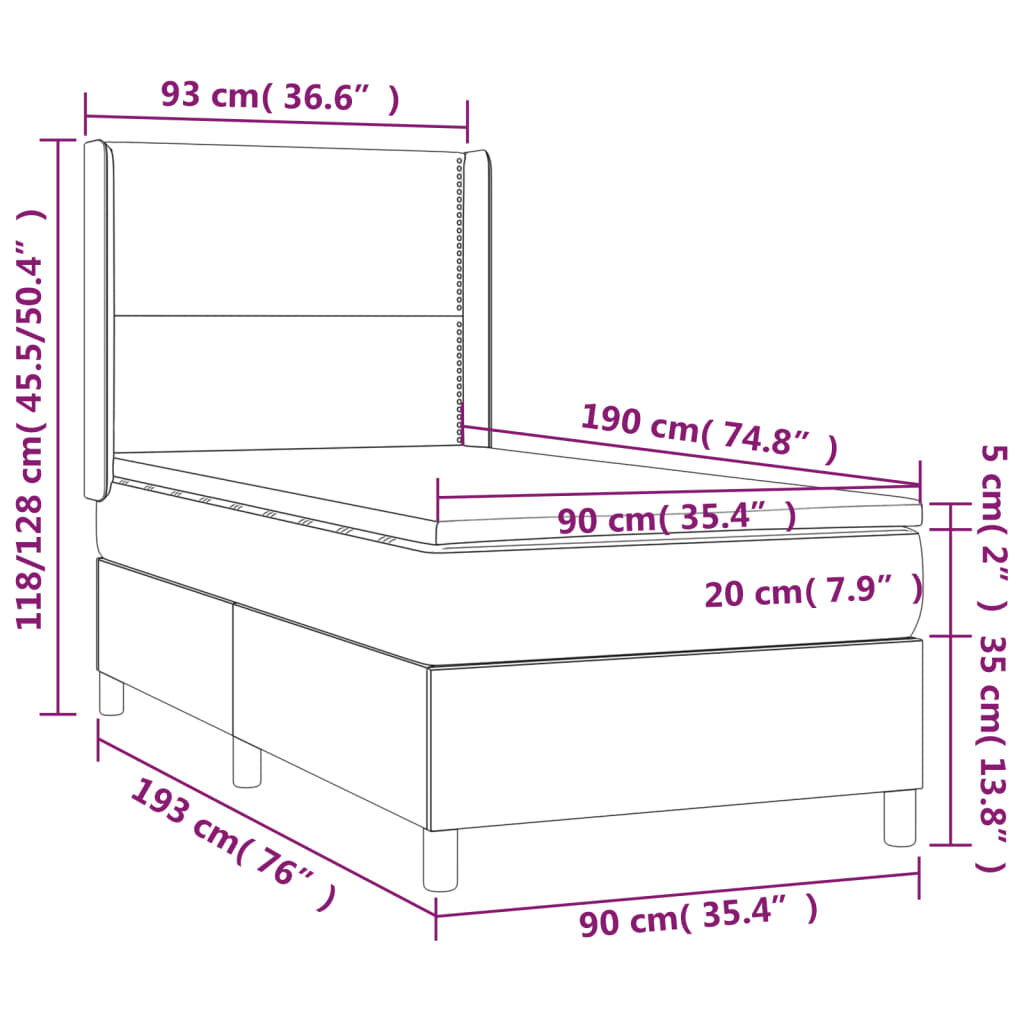 Κρεβάτι Boxspring με Στρώμα Λευκό 90x190εκ. από Συνθετικό Δέρμα