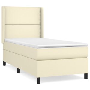 Κρεβάτι Boxspring με Στρώμα Κρεμ 90x190 εκ. από Συνθετικό Δέρμα