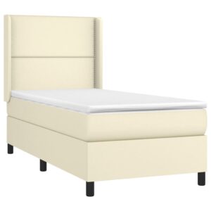 Κρεβάτι Boxspring με Στρώμα Κρεμ 90x190 εκ. από Συνθετικό Δέρμα