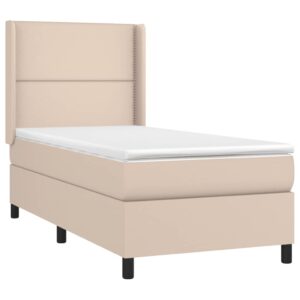 Κρεβάτι Boxspring με Στρώμα Καπουτσίνο 90x190εκ.από Συνθ. Δέρμα