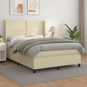 Κρεβάτι Boxspring με Στρώμα Κρεμ 140x200εκ. από Συνθετικό Δέρμα