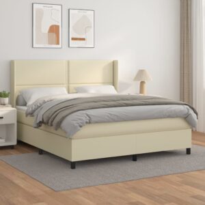 Κρεβάτι Boxspring με Στρώμα Κρεμ 160x200εκ. από Συνθετικό Δέρμα