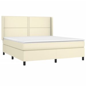 Κρεβάτι Boxspring με Στρώμα Κρεμ 180x200 εκ. Συνθετικό Δέρμα