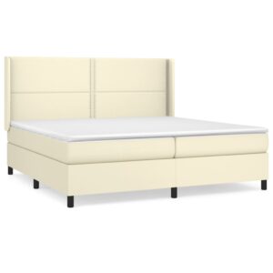 Κρεβάτι Boxspring με Στρώμα Κρεμ 200x200 εκ. Συνθετικό Δέρμα