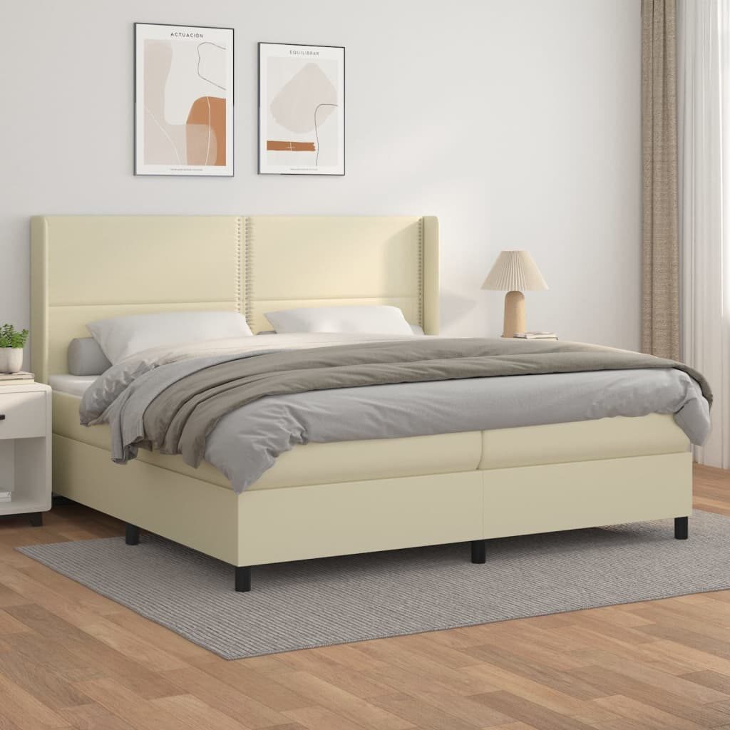 Κρεβάτι Boxspring με Στρώμα Κρεμ 200x200 εκ. Συνθετικό Δέρμα