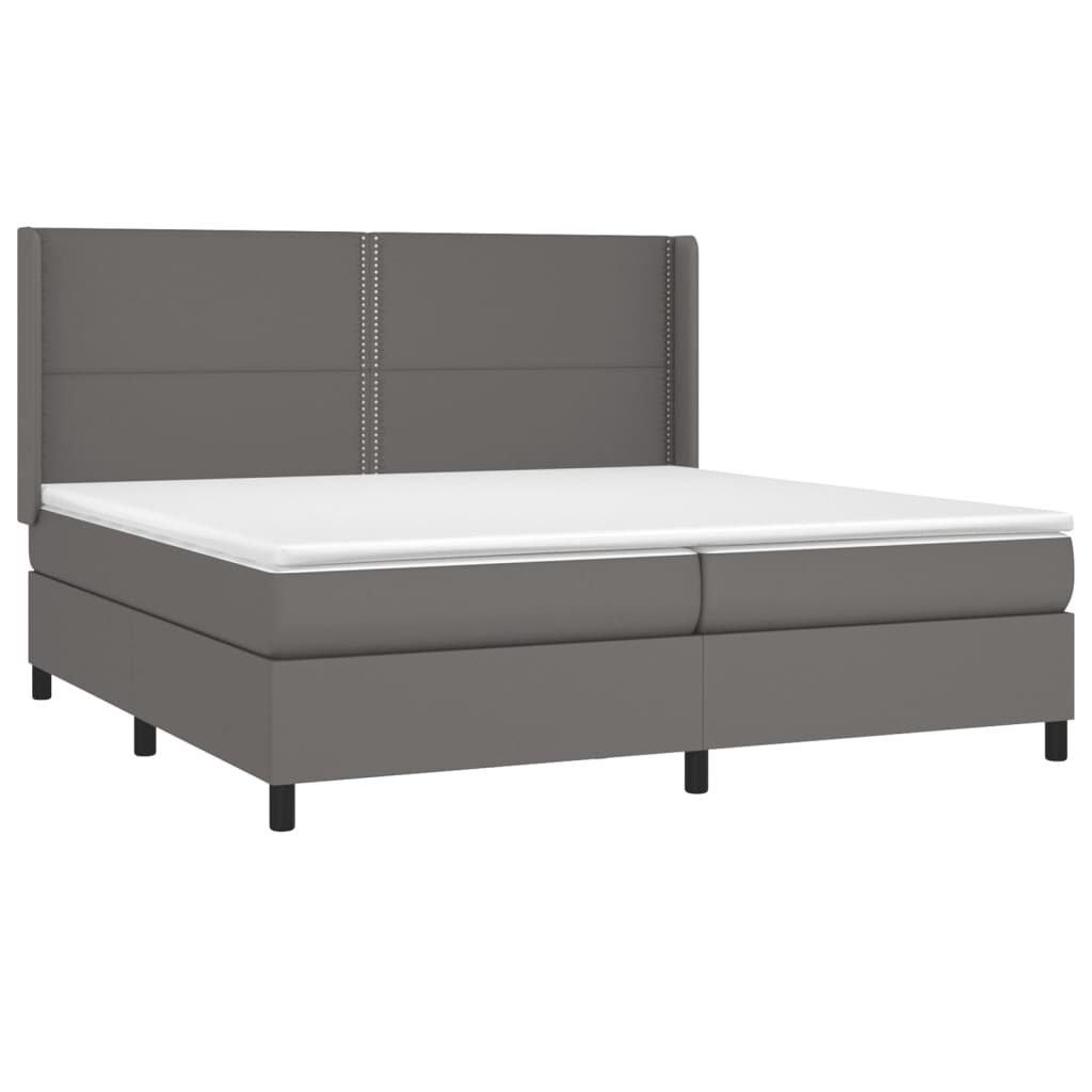 Κρεβάτι Boxspring με Στρώμα Γκρι 200x200 εκ. Συνθετικό Δέρμα