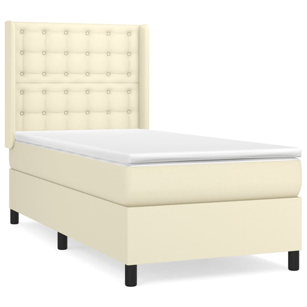 Κρεβάτι Boxspring με Στρώμα Κρεμ 90x190 εκ. από Συνθετικό Δέρμα