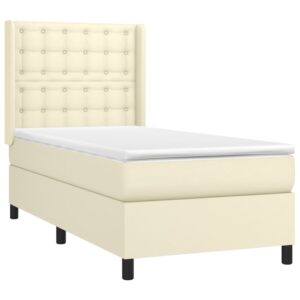 Κρεβάτι Boxspring με Στρώμα Κρεμ 90x190 εκ. από Συνθετικό Δέρμα