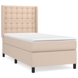 Κρεβάτι Boxspring με Στρώμα Καπουτσίνο 90x190εκ.από Συνθ. Δέρμα