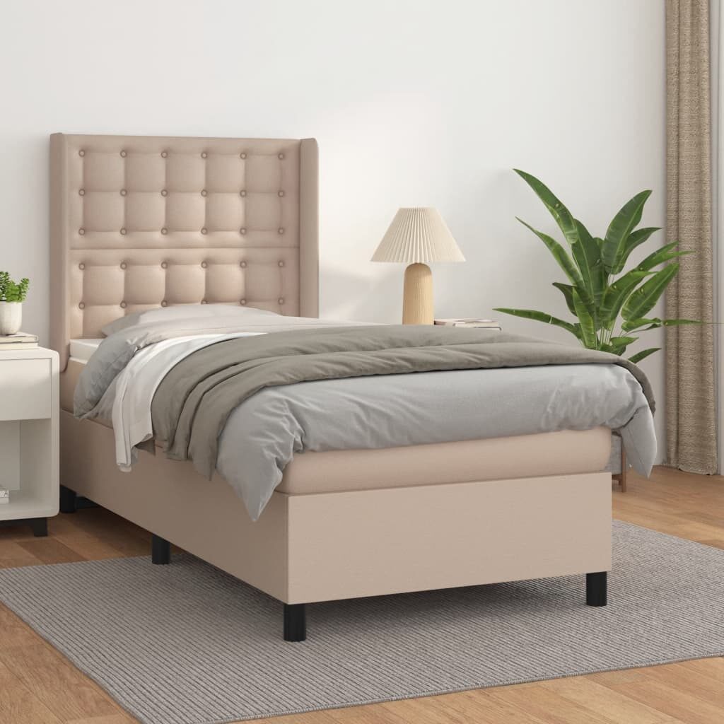 Κρεβάτι Boxspring με Στρώμα Καπουτσίνο 90x190εκ.από Συνθ. Δέρμα