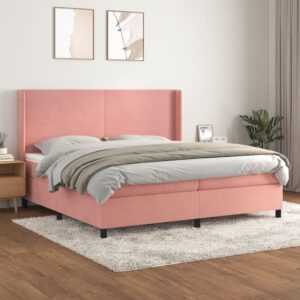 Κρεβάτι Boxspring με Στρώμα Ροζ 200x200 εκ. Βελούδινο