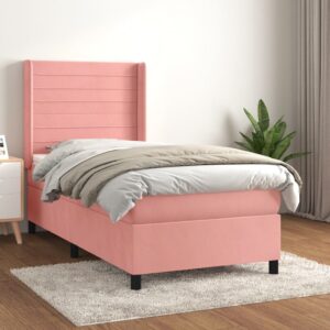 Κρεβάτι Boxspring με Στρώμα Ροζ 90x190 εκ. Βελούδινο