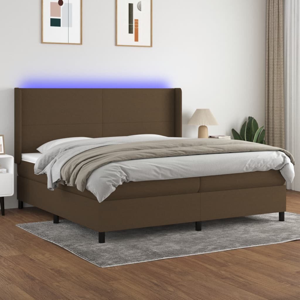 Κρεβάτι Boxspring με Στρώμα & LED Σκ.Καφέ 200x200εκ. Υφασμάτινο