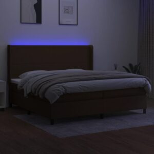 Κρεβάτι Boxspring με Στρώμα & LED Σκ.Καφέ 200x200εκ. Υφασμάτινο