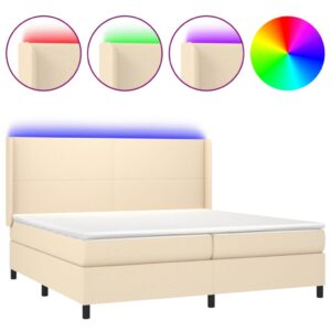 Κρεβάτι Boxspring με Στρώμα & LED Κρεμ 200x200 εκ. Υφασμάτινο