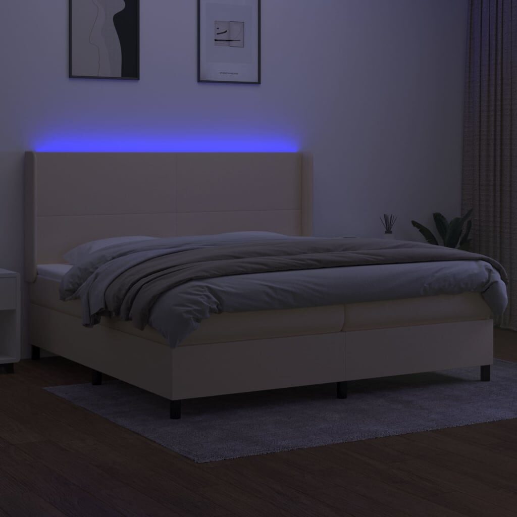 Κρεβάτι Boxspring με Στρώμα & LED Κρεμ 200x200 εκ. Υφασμάτινο