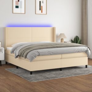 Κρεβάτι Boxspring με Στρώμα & LED Κρεμ 200x200 εκ. Υφασμάτινο