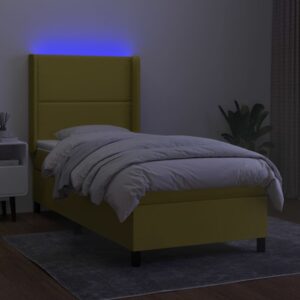 Κρεβάτι Boxspring με Στρώμα & LED Πράσινο 90x190 εκ. Υφασμάτινο