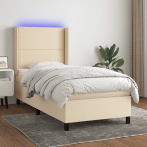 Κρεβάτι Boxspring με Στρώμα & LED Κρεμ 90x200 εκ. Υφασμάτινο