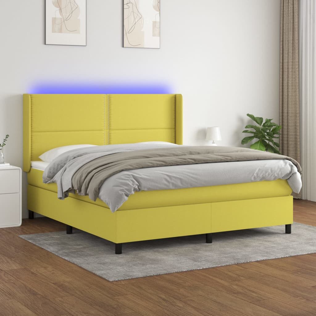 Κρεβάτι Boxspring με Στρώμα & LED Πράσινο 160x200 εκ Υφασμάτινο