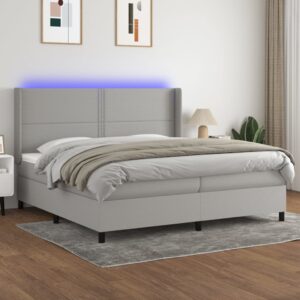 Κρεβάτι Boxspring με Στρώμα & LED Αν.Γκρι 200x200εκ. Υφασμάτινο