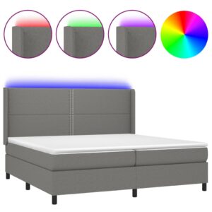 Κρεβάτι Boxspring με Στρώμα & LED Σκ.Γκρι 200x200εκ. Υφασμάτινο