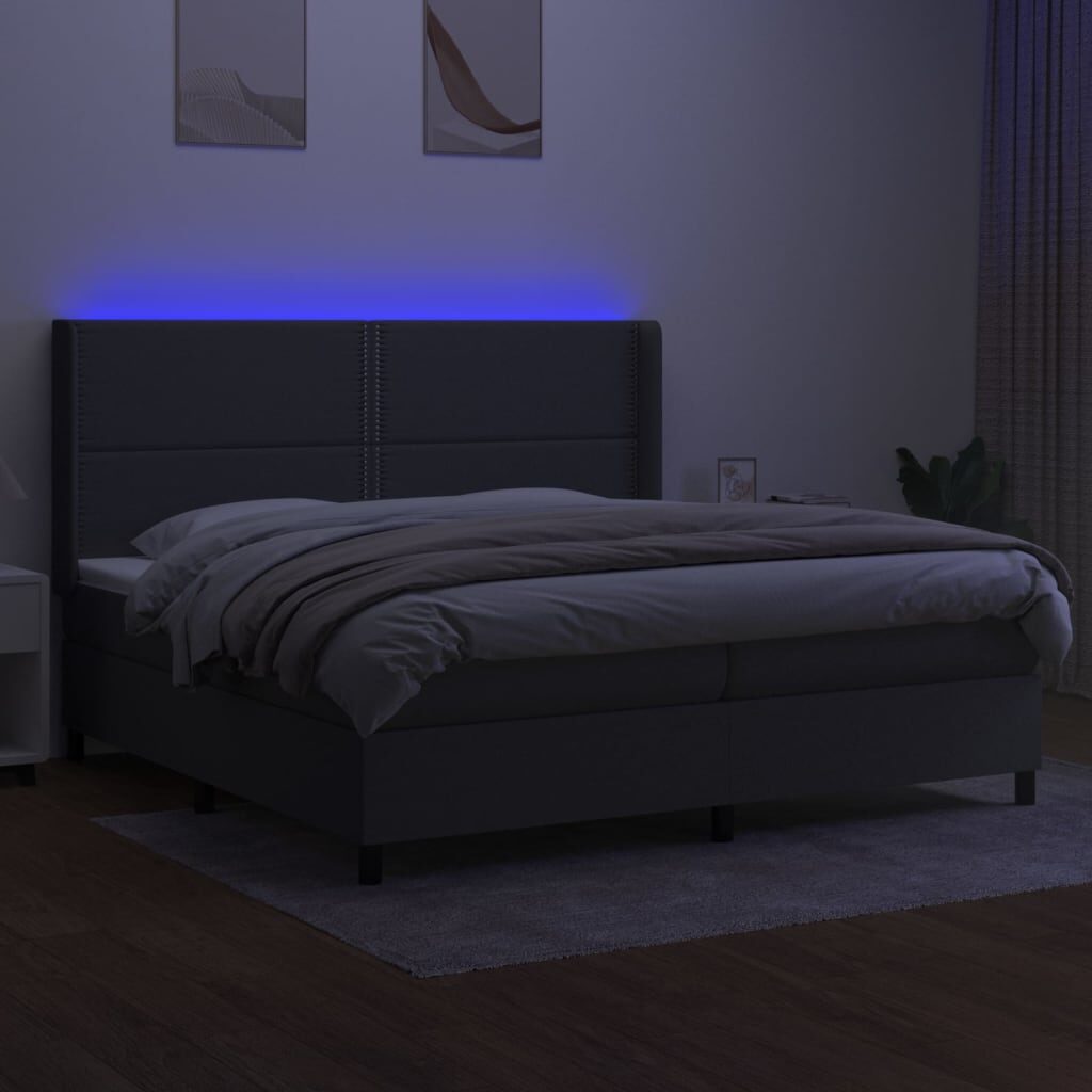 Κρεβάτι Boxspring με Στρώμα & LED Σκ.Γκρι 200x200εκ. Υφασμάτινο