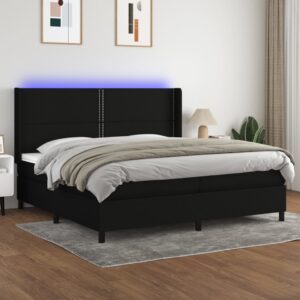 Κρεβάτι Boxspring με Στρώμα & LED Μαύρο 200x200 εκ. Υφασμάτινο