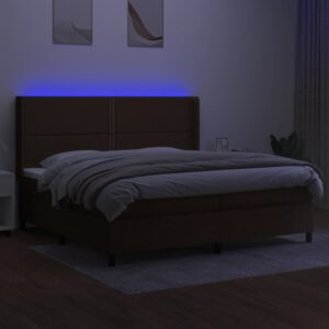 Κρεβάτι Boxspring με Στρώμα & LED Σκ.Καφέ 200x200εκ. Υφασμάτινο