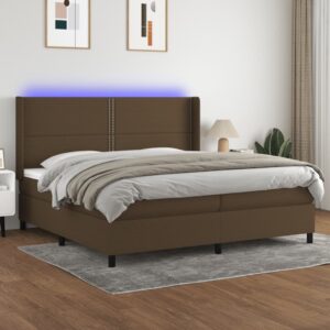 Κρεβάτι Boxspring με Στρώμα & LED Σκ.Καφέ 200x200εκ. Υφασμάτινο