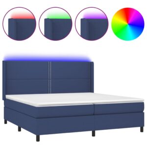 Κρεβάτι Boxspring με Στρώμα & LED Μπλε 200x200 εκ. Υφασμάτινο