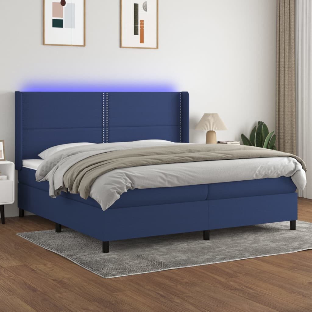 Κρεβάτι Boxspring με Στρώμα & LED Μπλε 200x200 εκ. Υφασμάτινο