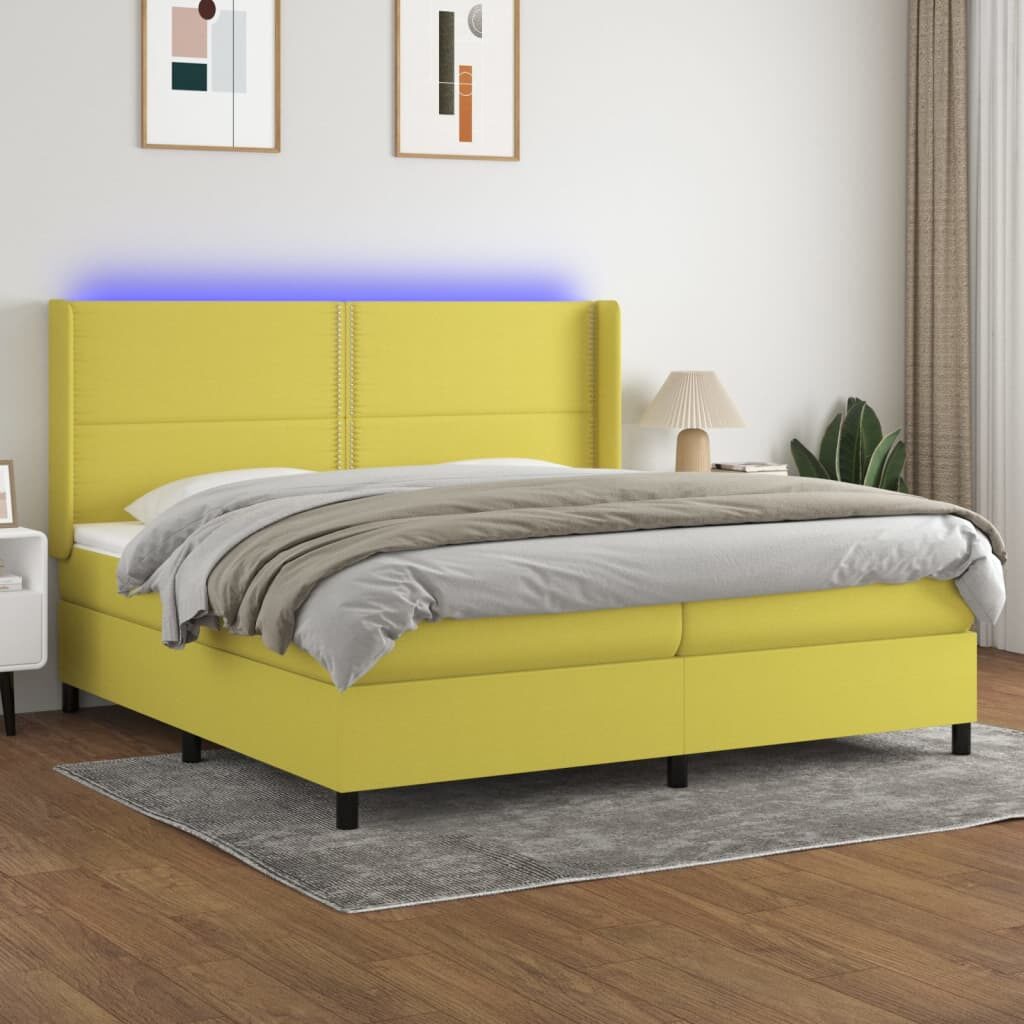 Κρεβάτι Boxspring με Στρώμα & LED Πράσινο 200x200 εκ Υφασμάτινο