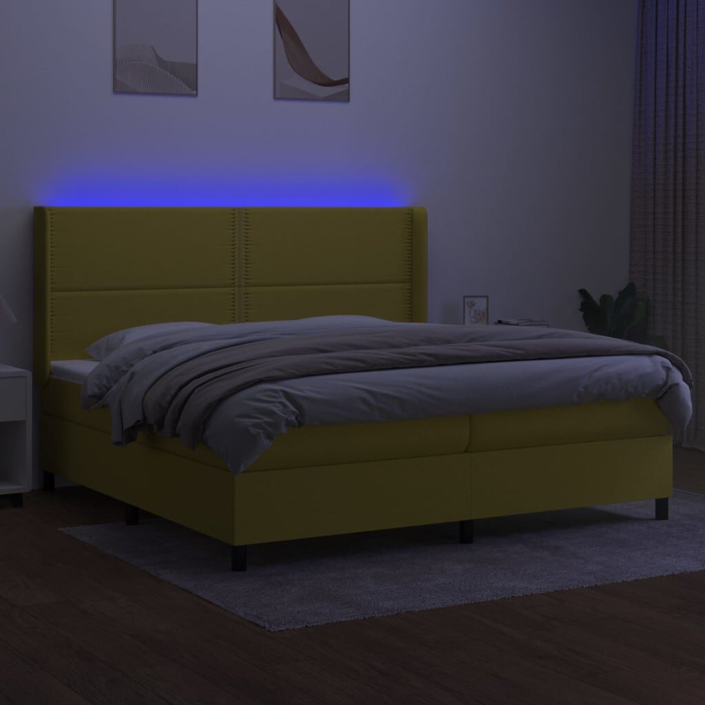 Κρεβάτι Boxspring με Στρώμα & LED Πράσινο 200x200 εκ Υφασμάτινο