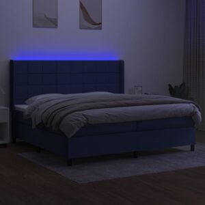 Κρεβάτι Boxspring με Στρώμα & LED Μπλε 200x200 εκ. Υφασμάτινο