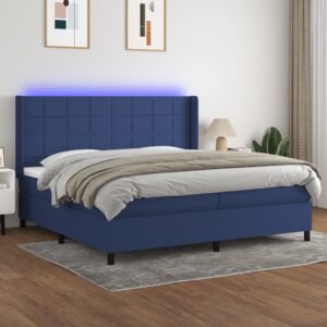 Κρεβάτι Boxspring με Στρώμα & LED Μπλε 200x200 εκ. Υφασμάτινο