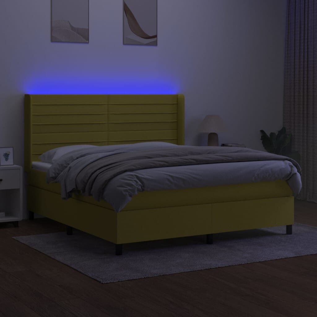 Κρεβάτι Boxspring με Στρώμα & LED Πράσινο 160x200 εκ Υφασμάτινο