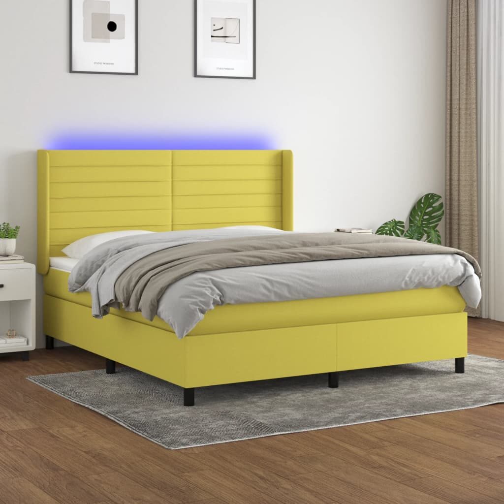 Κρεβάτι Boxspring με Στρώμα & LED Πράσινο 180x200 εκ Υφασμάτινο