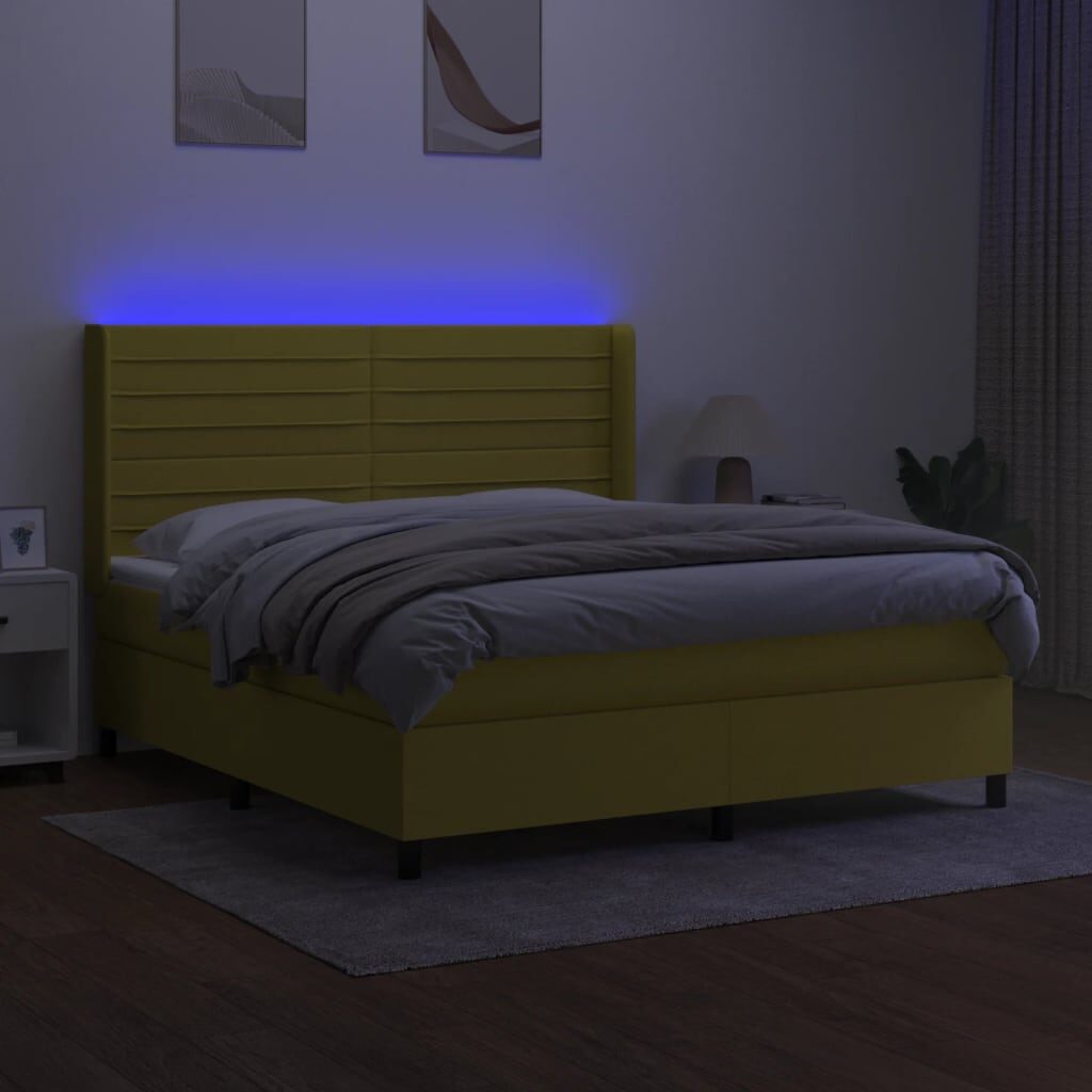 Κρεβάτι Boxspring με Στρώμα & LED Πράσινο 180x200 εκ Υφασμάτινο