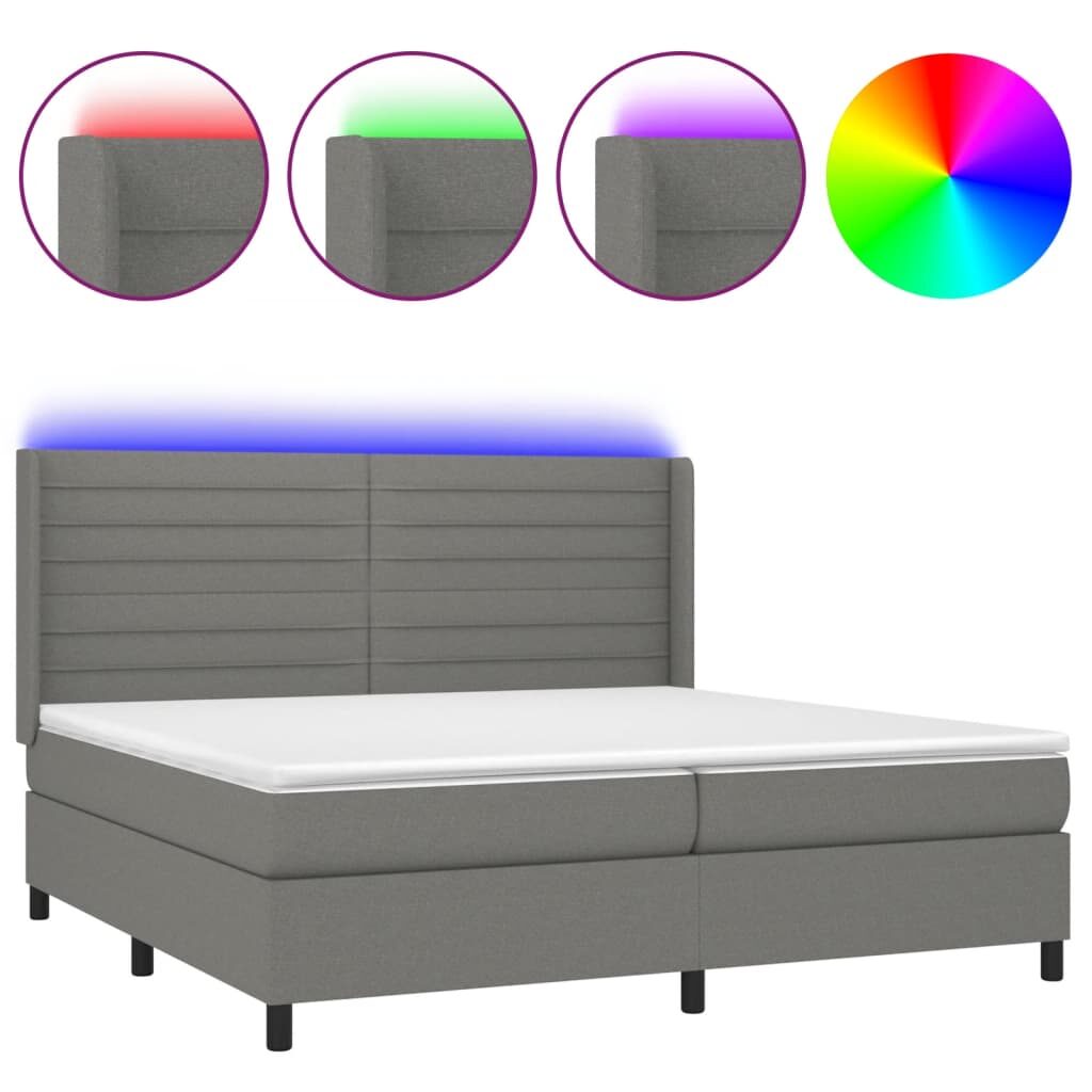 Κρεβάτι Boxspring με Στρώμα & LED Σκ.Γκρι 200x200εκ. Υφασμάτινο