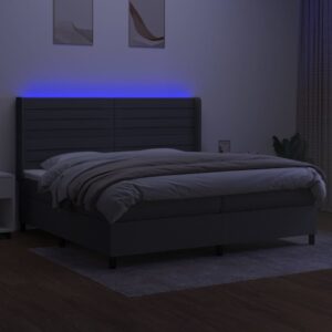 Κρεβάτι Boxspring με Στρώμα & LED Σκ.Γκρι 200x200εκ. Υφασμάτινο