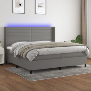 Κρεβάτι Boxspring με Στρώμα & LED Σκ.Γκρι 200x200εκ. Υφασμάτινο