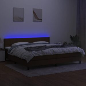 Κρεβάτι Boxspring με Στρώμα & LED Σκ.Καφέ 200x200εκ. Υφασμάτινο