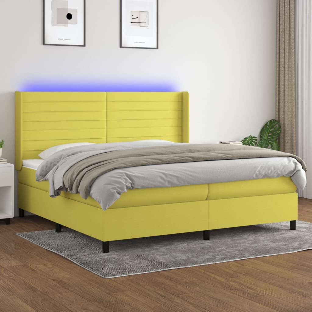 Κρεβάτι Boxspring με Στρώμα & LED Πράσινο 200x200 εκ Υφασμάτινο