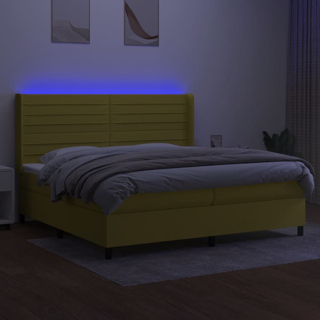 Κρεβάτι Boxspring με Στρώμα & LED Πράσινο 200x200 εκ Υφασμάτινο