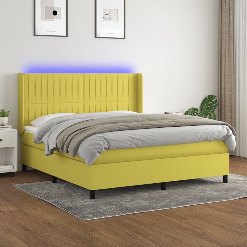 Κρεβάτι Boxspring με Στρώμα & LED Πράσινο 160x200 εκ Υφασμάτινο